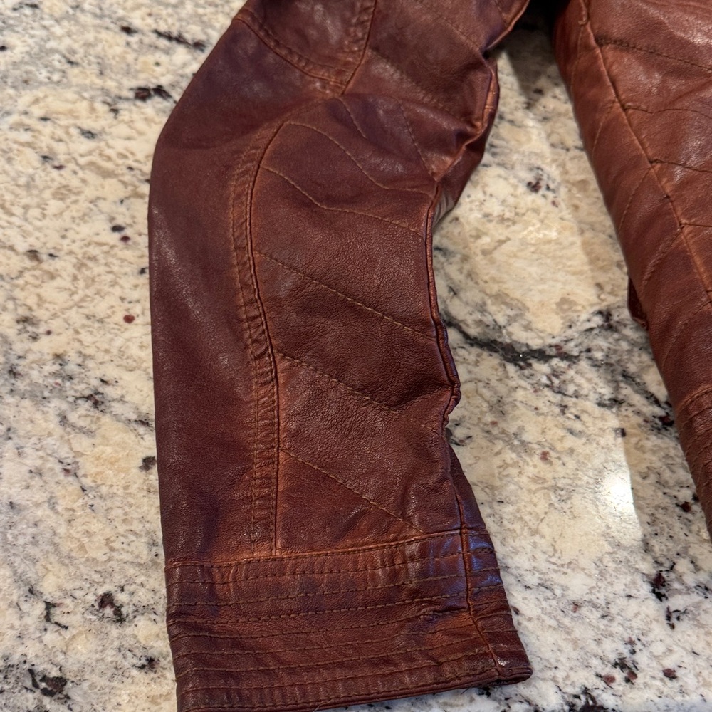 GUESS Women's Rust Brown Faux Leather Moto Jacket - Picture 8 of 13